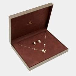 Pre Owned Aigner Crystal Faux Pearl Gold Tone Earrings & Pendant Chain Set