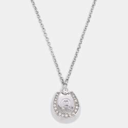 Pre Owned Aigner Silver Tone Crystal Horseshoe Pendant Necklace
