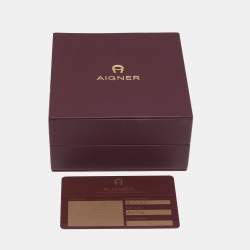 Pre Owned Aigner Gold Tone Crystal Logo Drop Earrings