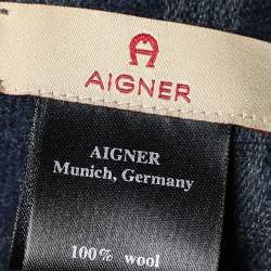 Pre Owned Aigner Black and Grey Wool Horseshoe Logo Fringed Scarf