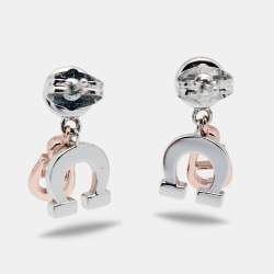 Pre Owned Aigner Faux Pearl Crystals Two Tone Metal Earrings