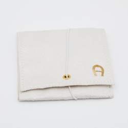 Pre Owned Aigner Faux Pearl Crystals Two Tone Metal Earrings