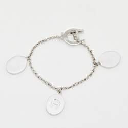 Pre Owned Aigner Crystals Mother of Pearl Silver Tone Metal Bracelet