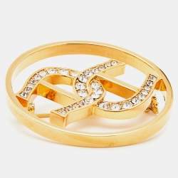 Pre Owned Aigner Gold Tone Double Crystal Logo Pin Brooch