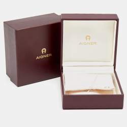 Pre Owned Aigner Gold Tone Double Crystal Logo Pin Brooch