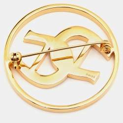 Pre Owned Aigner Gold Tone Double Crystal Logo Pin Brooch