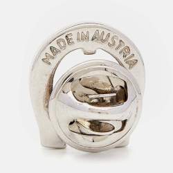 Pre Owned Aigner Vintage Silver Tone Crystal Logo Pin