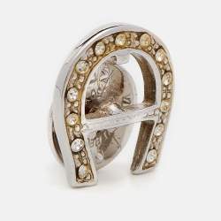 Pre Owned Aigner Vintage Silver Tone Crystal Logo Pin