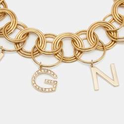 Pre Owned Aigner Gold Tone Crystal Logo Charm Choker Necklace