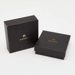 Pre Owned Aigner Purple Leather Double Tour Logo Bracelet