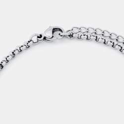 Pre Owned Aigner Silver Tone Mother of Pearl Logo Bracelet