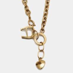Pre Owned Aigner Gold Tone Logo & Heart Pendant Necklace