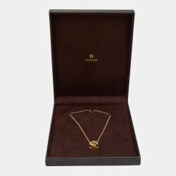 Pre Owned Aigner Gold Tone Crystal Cube Pendant Necklace