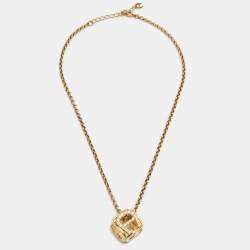 Pre Owned Aigner Gold Tone Crystal Cube Pendant Necklace