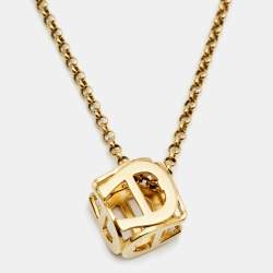Pre Owned Aigner Gold Tone Crystal Cube Pendant Necklace