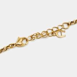 Pre Owned Aigner Gold Tone Crystal Cube Pendant Necklace