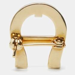 Pre Owned Aigner Gold Tone Crystal Logo Pin Brooch