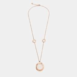 Aigner Mother of Pearl Crystals Gold Tone Long Chain Necklace