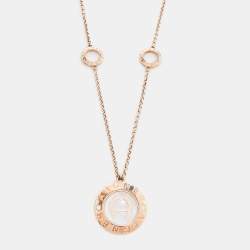 Aigner Mother of Pearl Crystals Gold Tone Long Chain Necklace