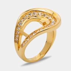 Pre Owned Aigner Gold Tone Crystal Embellished Cocktail Ring Size EU 54