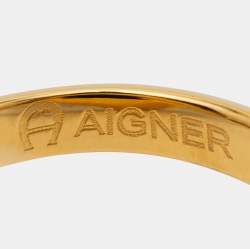 Pre Owned Aigner Gold Tone Crystal Embellished Cocktail Ring Size EU 54
