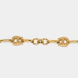 مملوكة مسبقًا Aigner Gold Tone Crystal Logo Station Bracelet
