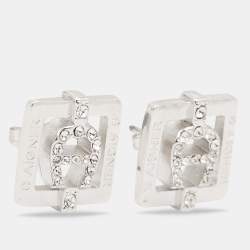 Pre Owned Aigner Silver Tone Crystal Square Stud Earrings