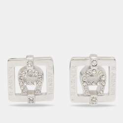 Pre Owned Aigner Silver Tone Crystal Square Stud Earrings