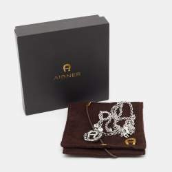 Pre Owned Aigner Silver Tone Chain Link Crystal Pendant Necklace