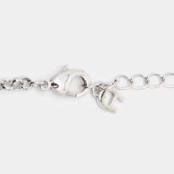 Pre Owned Aigner Silver Tone Chain Link Crystal Pendant Necklace