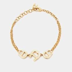 Pre Owned Aigner Gold Tone  Crystal Logo Chain Bracelet