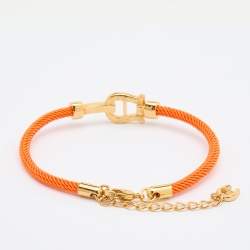 Pre Owned Aigner Orange Silk Cord Crystal Logo Yael Bracelet