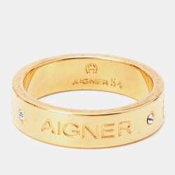 Pre Owned Aigner Gold Tone Crystal Embellished Band Ring Size EU 54
