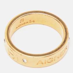 Pre Owned Aigner Gold Tone Crystal Embellished Band Ring Size EU 54