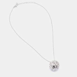 Aigner Silver Tone Crystal Logo Hollow Ball Pendant Necklace