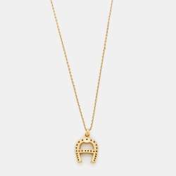 Pre Owned Aigner Crystal Gold Tone Pendant Necklace