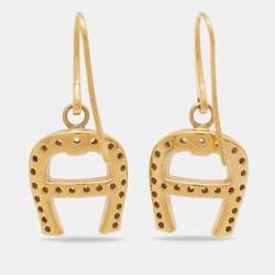 Pre Owned Aigner Crystal Gold Tone Earrings