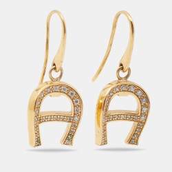 Pre Owned Aigner Crystal Gold Tone Earrings