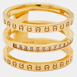 Aigner Gold Tone Crystal Embellished 3 Layer Band Ring Size 58