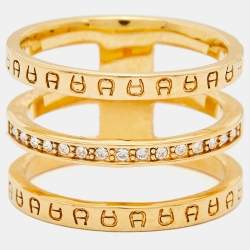 Aigner Gold Tone Crystal Embellished 3 Layer Band Ring Size 58