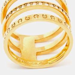Aigner Gold Tone Crystal Embellished 3 Layer Band Ring Size 58