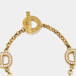 Pre Owned Aigner Bow Crystals Gold Tone Bracelet