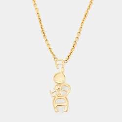 Pre Owned Aigner Crystal Faux Pearl Gold Tone Necklace