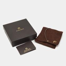 Pre Owned Aigner Faux Pearl Crystal Gold Tone Open Cuff Bracelet