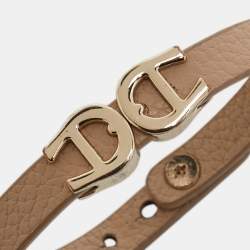 Pre Owned Aigner Logo Black Leather Gold Tone Bracelet M