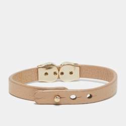 Pre Owned Aigner Logo Black Leather Gold Tone Bracelet M