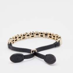 Pre Owned Aigner Black Leather Logo Charms Adjsutable Bracelet