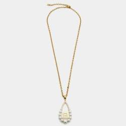 Pre Owned Aigner Faux Pearl Crystal Gold Tone Pendant Necklace