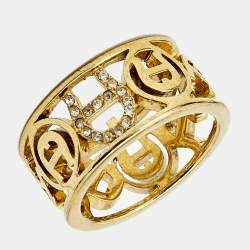 Pre Owned Aigner Crystals Gold Tone Ring Size 54