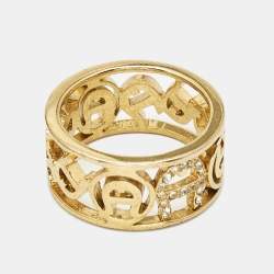 Pre Owned Aigner Crystals Gold Tone Ring Size 54